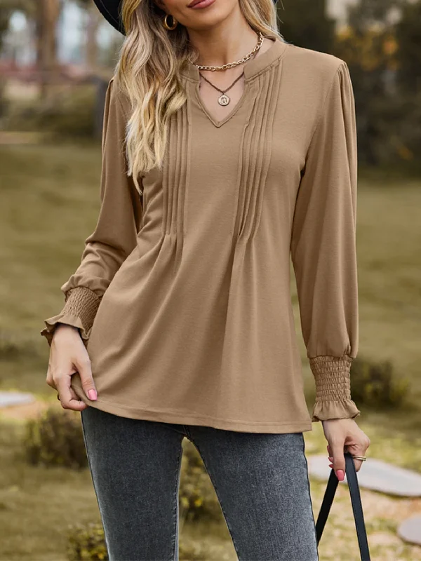 Clearance Sale Ruched Notched Long Sleeve T-Shirt