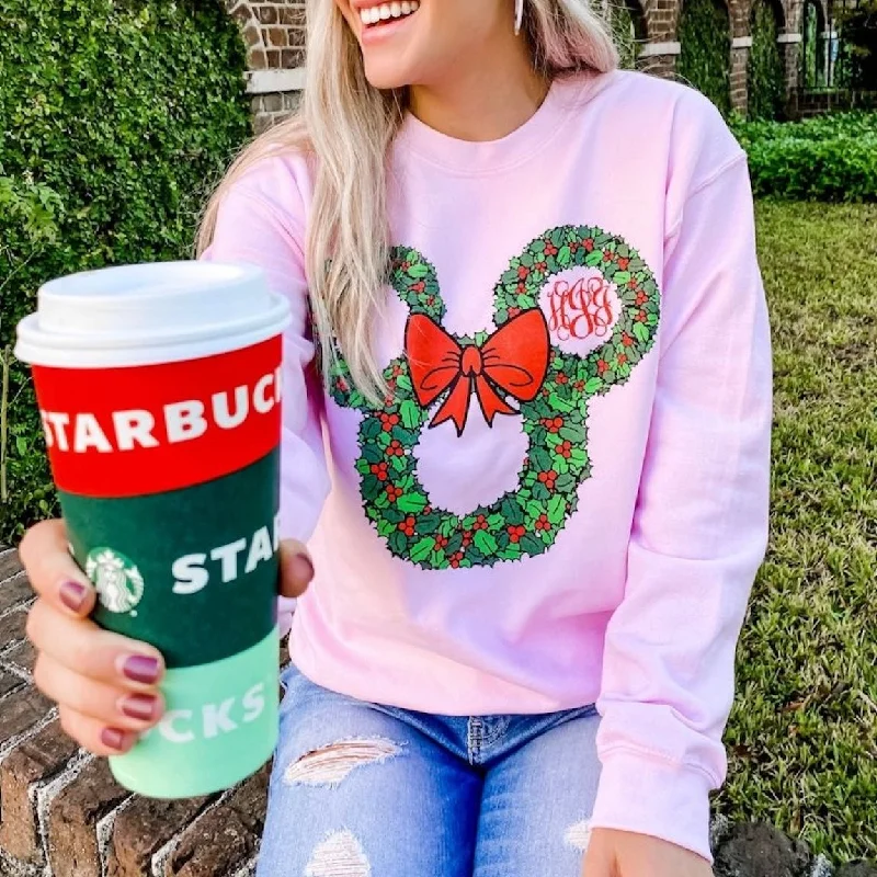 Weekend Discounts to Celebrate Monogrammed 'Minnie Christmas Wreath' Sweatshirt