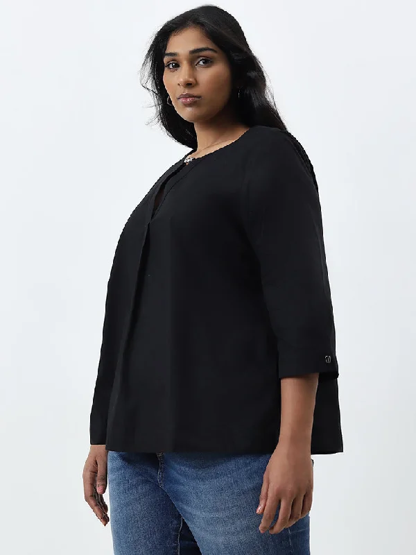 Limited Time Discount Gia Black Solid Cotton Blouse