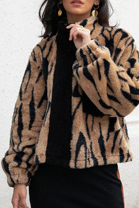 Big Savings WOMEN ANIMAL PATTERNED WARM FLEECE JACKET