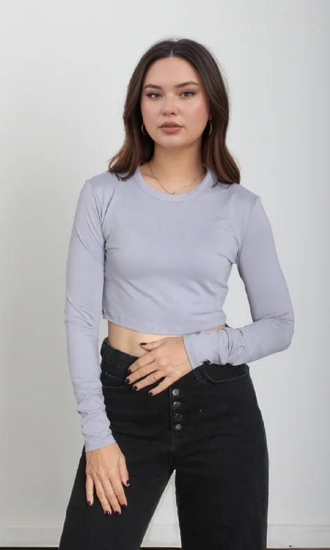 Crazy Deal [ORIGINAL]Women Cropped Top Long Sleeve (Grey)