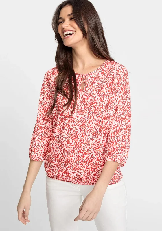 Overstock Sale Olsen Tie Neck Printed Top, Red & White