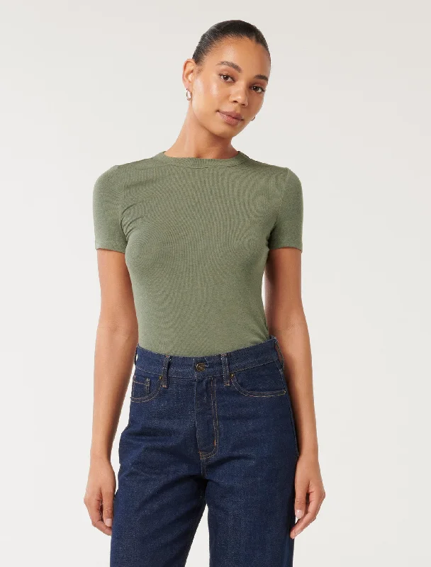 Super Sale Abigail Wide Rib Neck T-Shirt