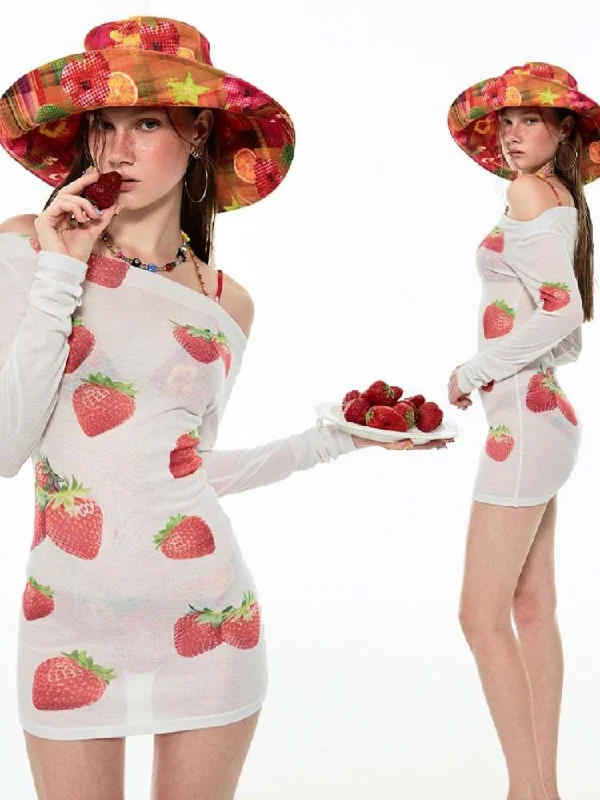 Best Bargains Off Shoulder Sheer Sexy Summer Print Tee [S0000009138]