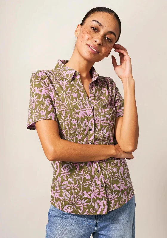 Deal Frenzy White Stuff Penny Print Jersey Shirt, Green & Pink
