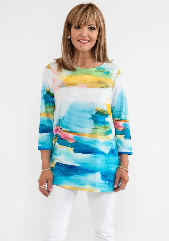 Shop and Save Anamor Watercolour Paint Print Top, Aqua Multi