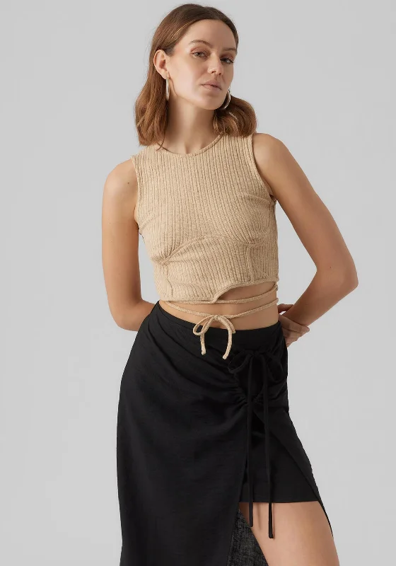 While Supplies Last Vero Moda Camma Tie Waist Crop Top, Irish Cream