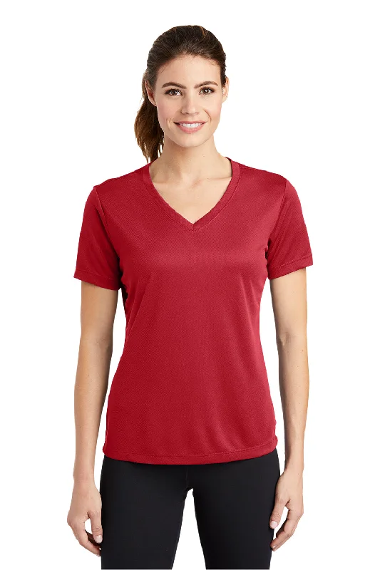 Stock Clearance Sport-Tek Womens RacerMesh Moisture Wicking Short Sleeve V-Neck T-Shirt - True Red