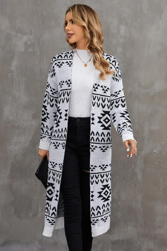Bargain Blast Geometric Open Front Longline Cardigan