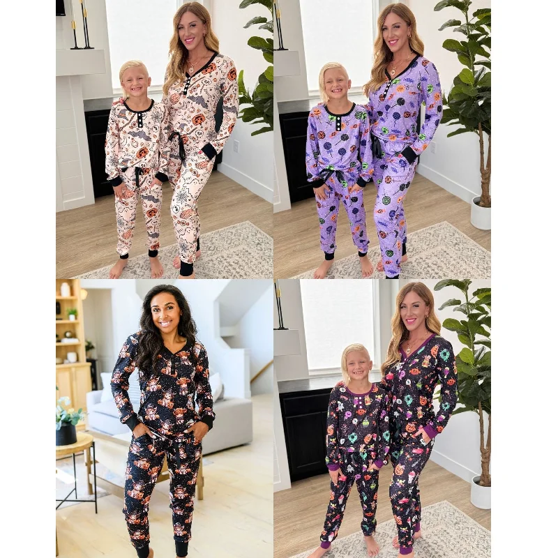 Final Sale PREORDER: Matching Halloween Jogger Pajama Set in Four Prints
