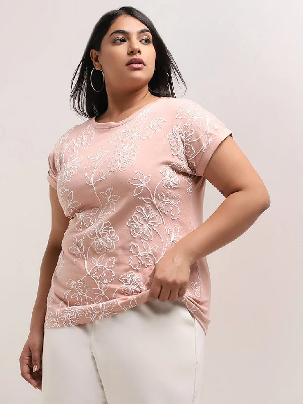 Exclusive Deal Gia Dusty Pink Floral Embossed Pink Cotton Top