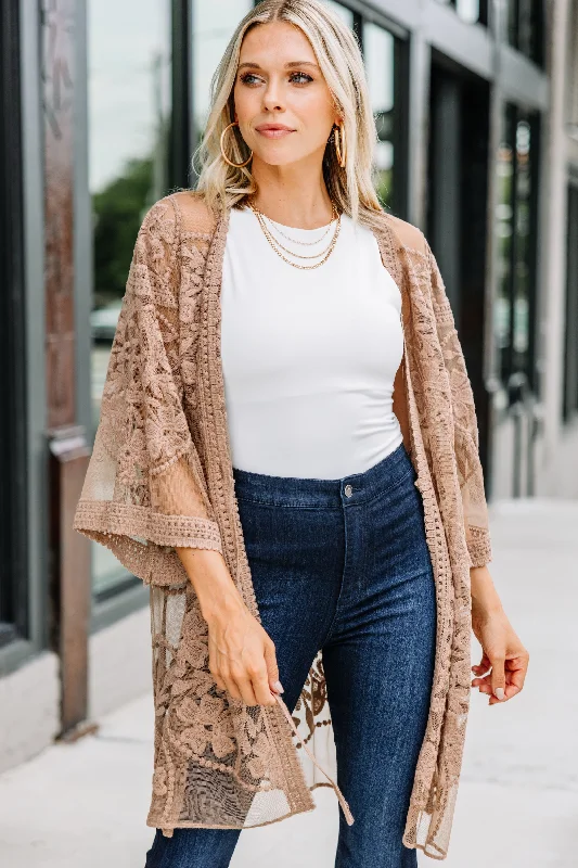 Lowest Price This Is It Mocha Brown Lace Kimono