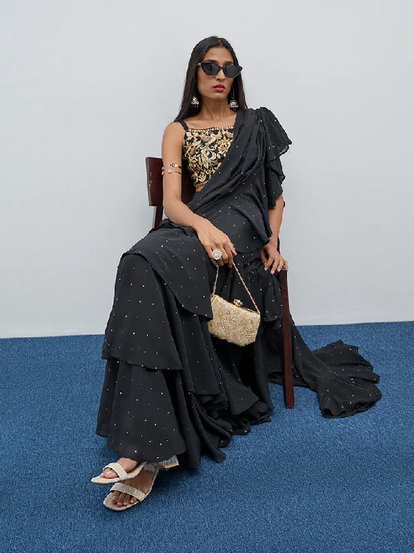Year-End Clearance Vark Black Embroidered Stitched Blouse