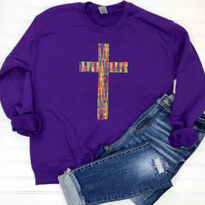 Extra Savings PREORDER: Rainbow Cross Chenille Patch Sweatshirt in Three Colors