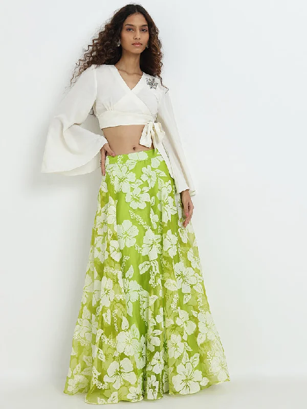 Weekend Shopping Made Better Vark Off-White Floral Embroidered Crop Blouse