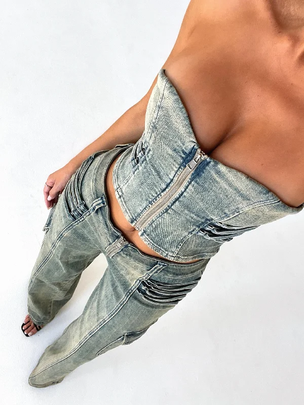 Super Bargain JOELLE CORSET TOP DENIM