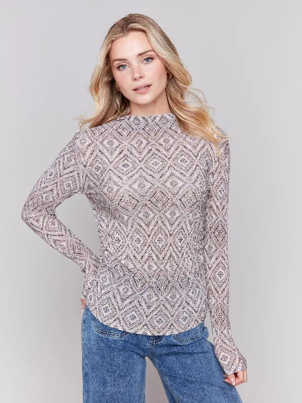 Last Chance Printed Ruched Mock Neck Top - Mosaic