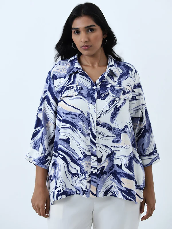 Savings Event Gia Blue Abstract Design Shirt