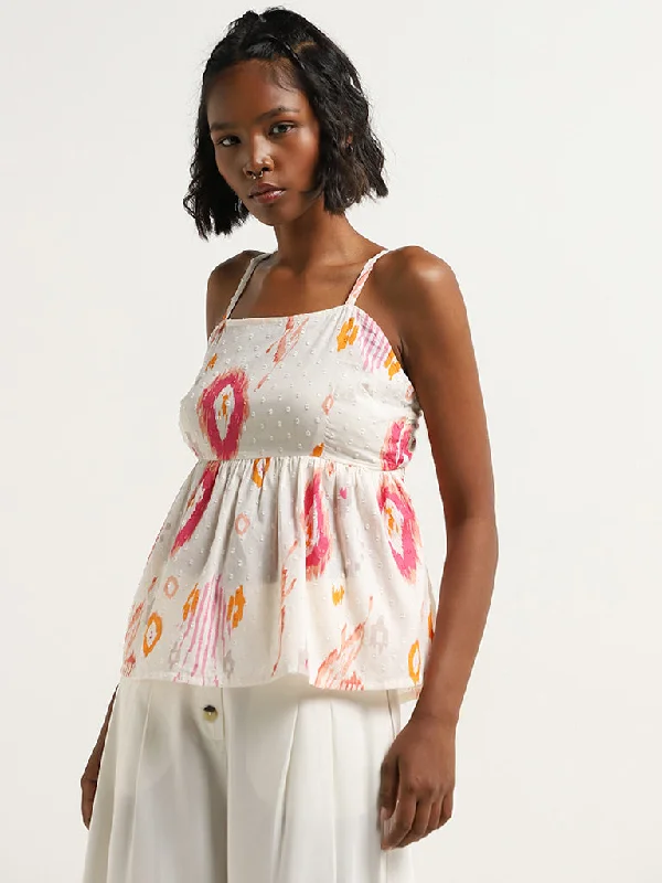 Clearance Sale Bombay Paisley White Ikat Print Cotton Top