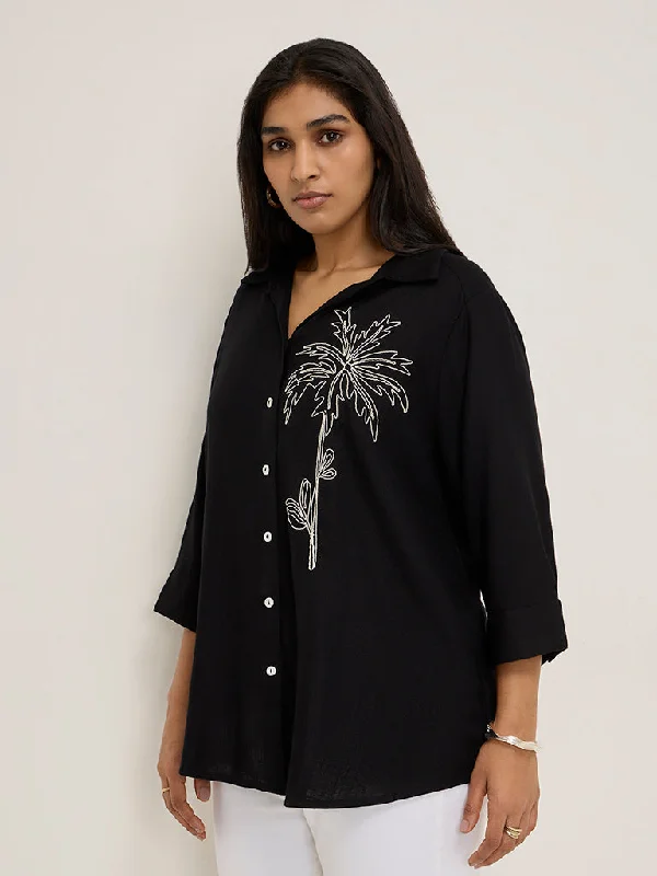 Weekend Discounts to Indulge In Gia Black Leaf Embroidered Shirt