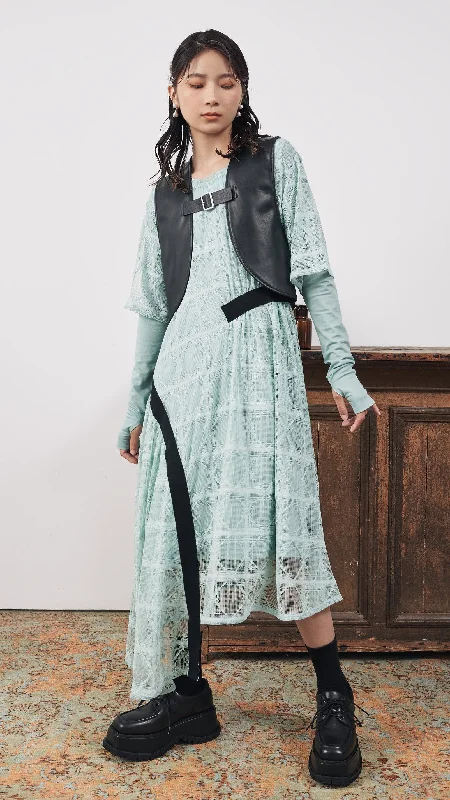 Stock Clearance 2 In 1 Checked Mesh Dress