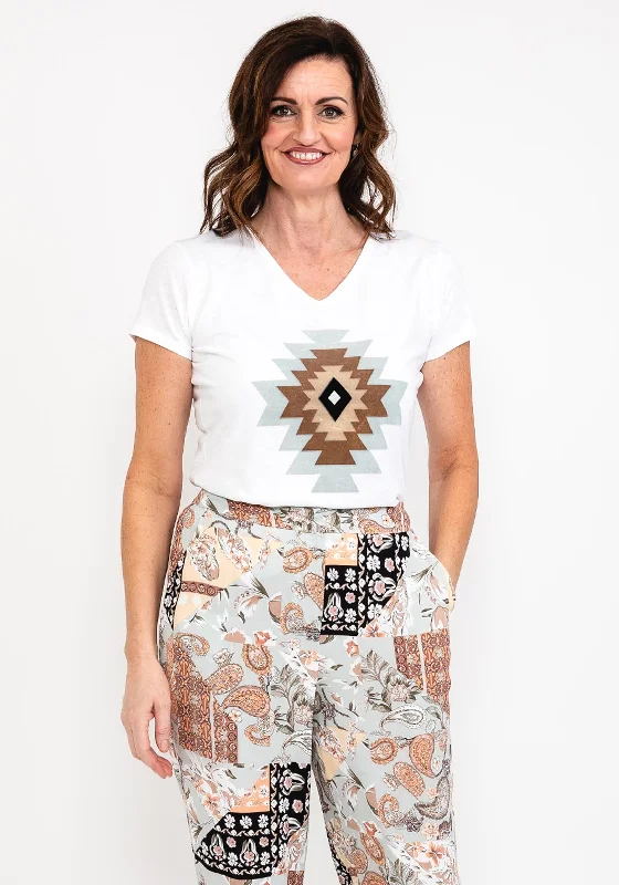Flash Sale Costamani Boho Tribal Felt T-Shirt, White