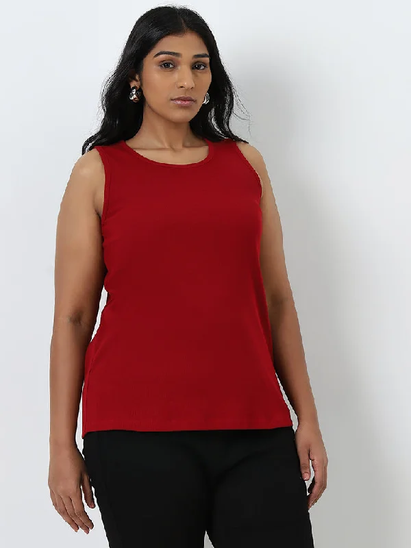 Blowout Sale Gia Red Ribbed Cotton Blend Top