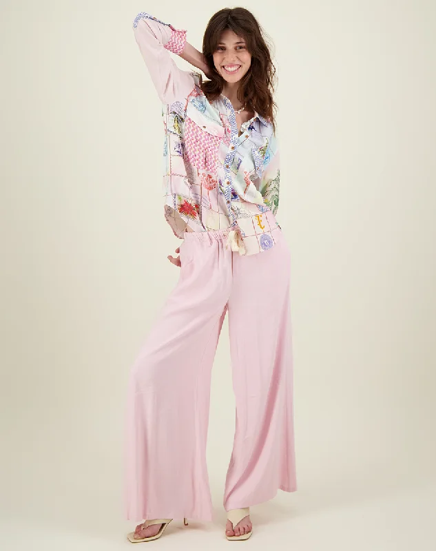 Weekend Discounts to Grab Ariel Baby Pink Wide Leg Linen Pants