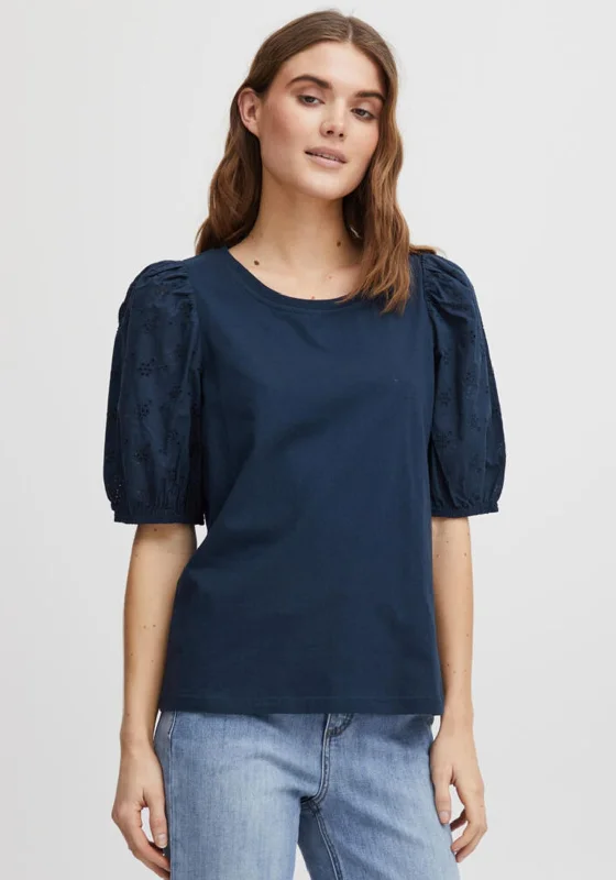 Special Offer Fransa Mae Puff Sleeve T-Shirt, Navy
