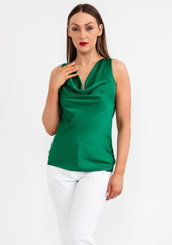 Stock Up and Save Seventy1 One Size Cowl Neck Satin Top, Green