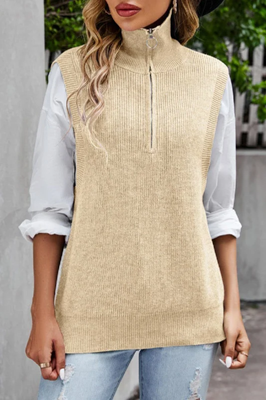 Top Pick HIGH NECK HALF ZIP UP NECK KNITTED SWEAT VEST
