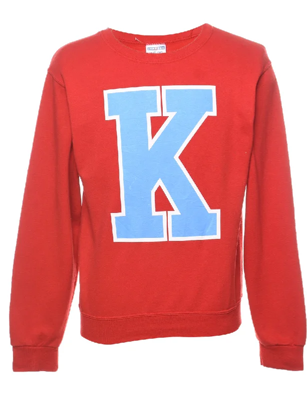 Year-End Deals Red & Light Blue Printed Sweatshirt - S