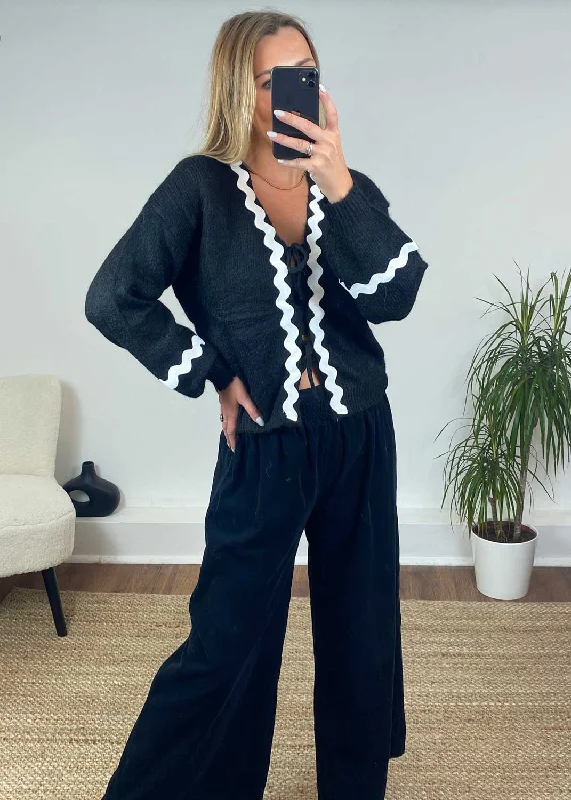 Mega Sale Bonnie Tie Front Knitted Cardigan in Black