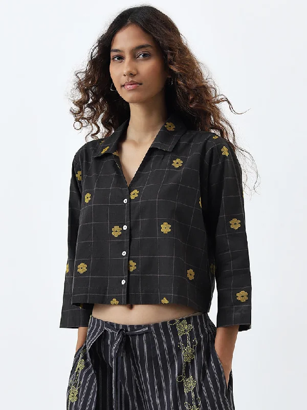Weekend Bargains to Snag Bombay Paisley Black Floral Embroidered Cotton Shirt