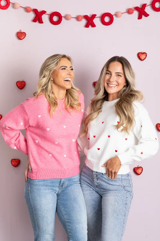 Weekend Deal Heart Embroidered Crewneck Sweater