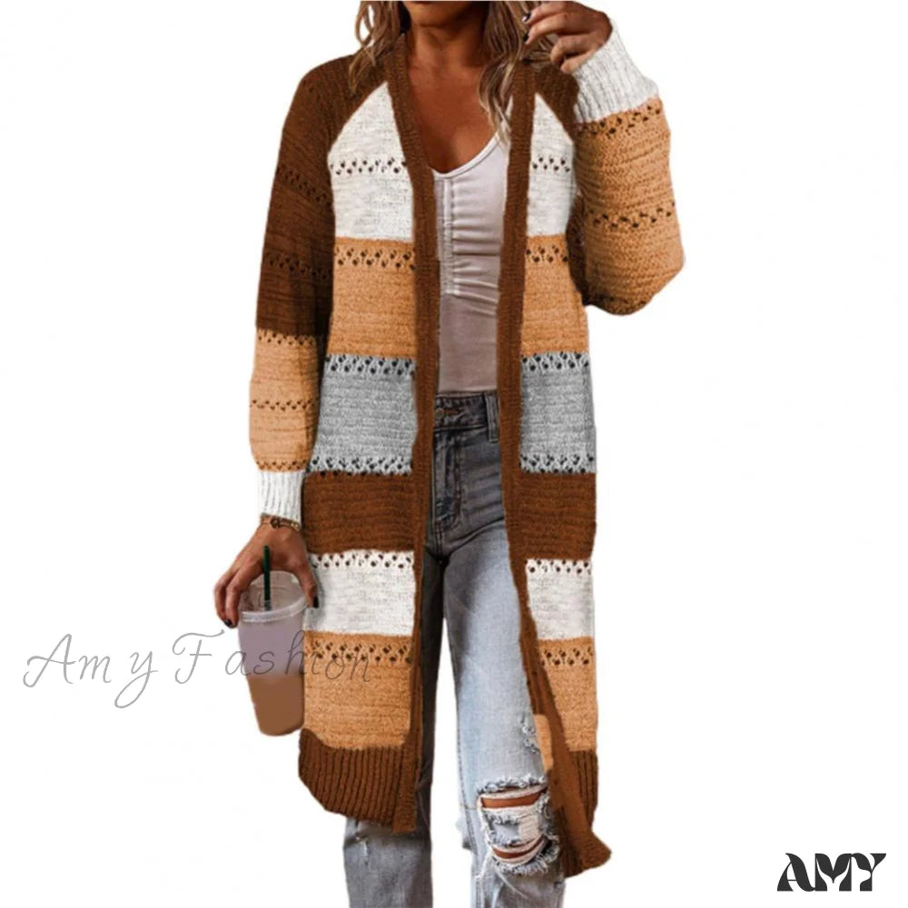 Markdown Madness Amy Fashion - Women Cardigan Striped Comfy Patchwork Polyester Sweater