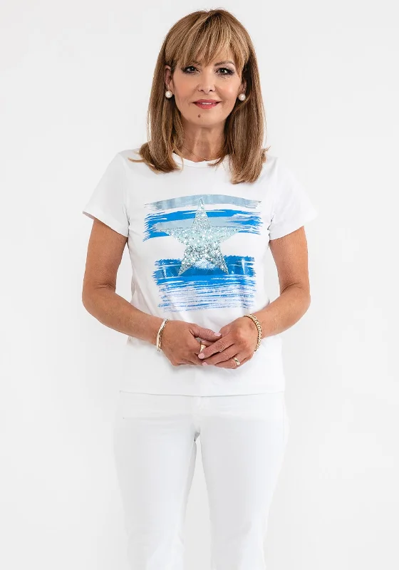 Weekend Deals to Make You Happy d.e.c.k. by Decollage Sequin Star T-Shirt, White & Blue Weekend Deals to Make You Happy d.e.c.k. by Decollage Sequin Star T-Shirt, White & Blue