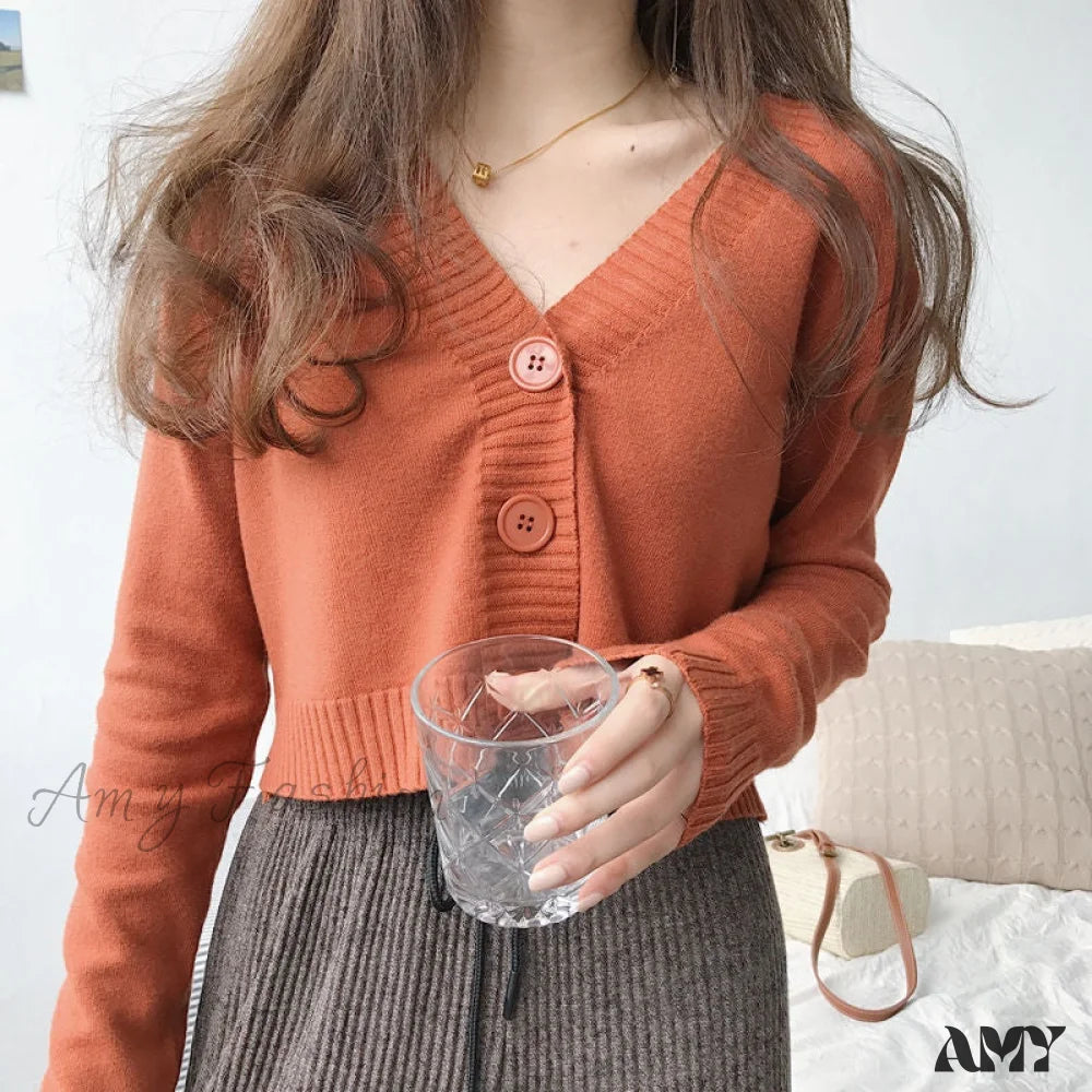 Buy More, Save More Amy Fashion - Wool Solid Girl Crop Top Cardigan