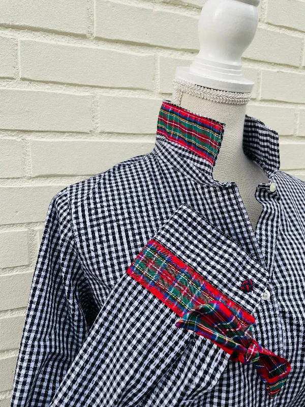 Online Only Audrey Black Gingham Ribbon French Cuff Shirt  (RFC10)