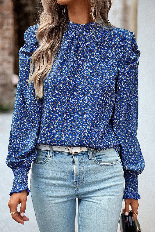 Super Savings WOMEN PATTERNED HIGH NECK PUFF SLEEVE BLOUSE