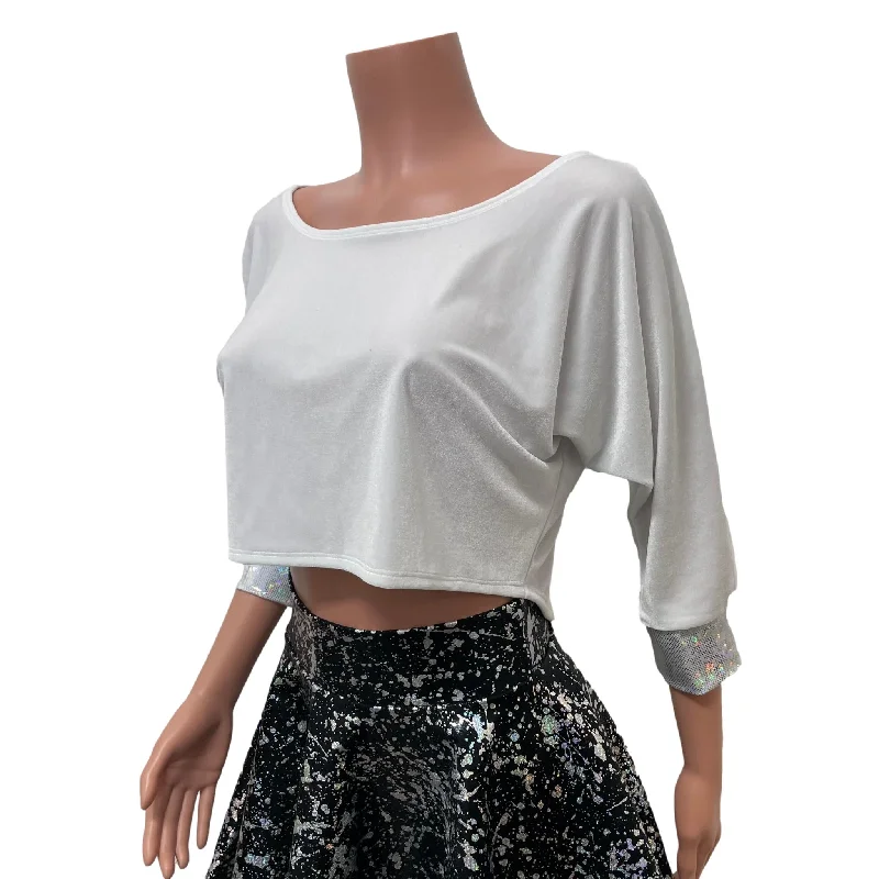 New Markdowns Dolman Crop Top in White Velvet