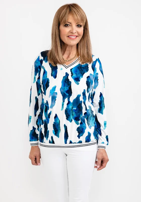 Reduced Price Leon Collection Multi Animal Print Top, White & Blue
