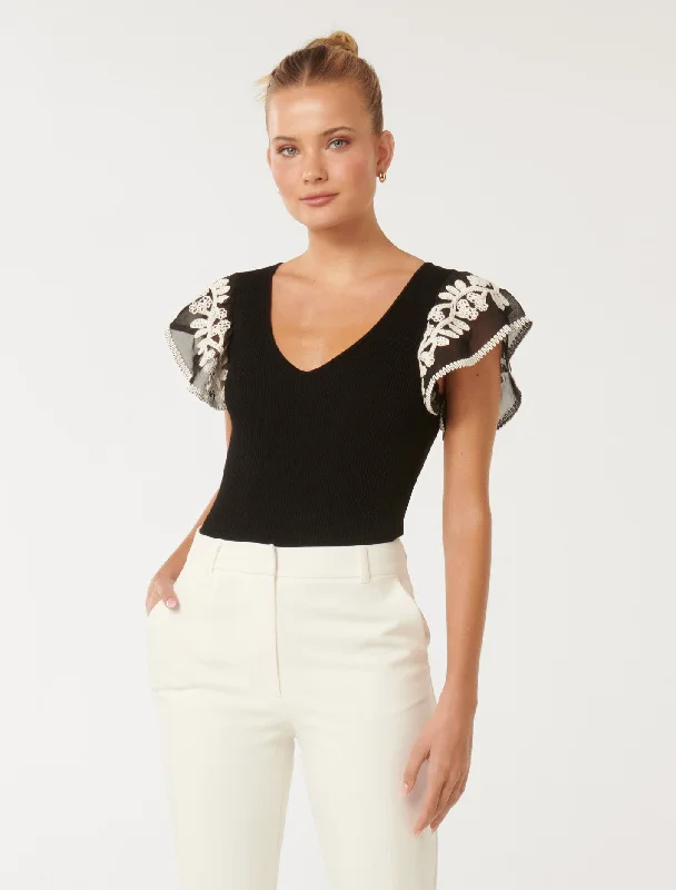 Final Sale Elodie Frill Sleeve Knit Tank Top