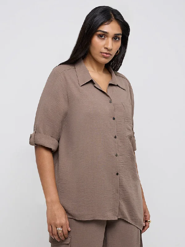 Weekend Specials to Celebrate Gia Taupe Asymmetrical Shirt
