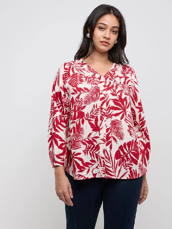 Weekend Offers That Thrill Gia Red Botanical Printed Blouse