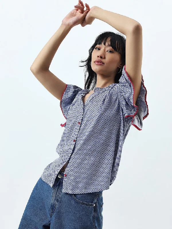 Epic Deals Bombay Paisley Blue Checkered Cotton Top