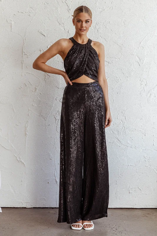 Special Discount Anything Goes Wide Leg Metallic Pants Black