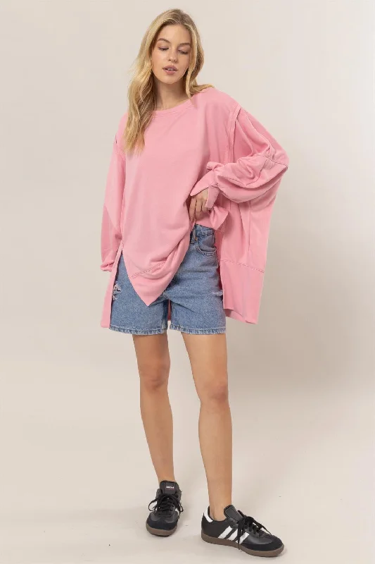 Huge Discounts HYFVE French Terry Long Sleeve High-Low Slit Sweatshirt