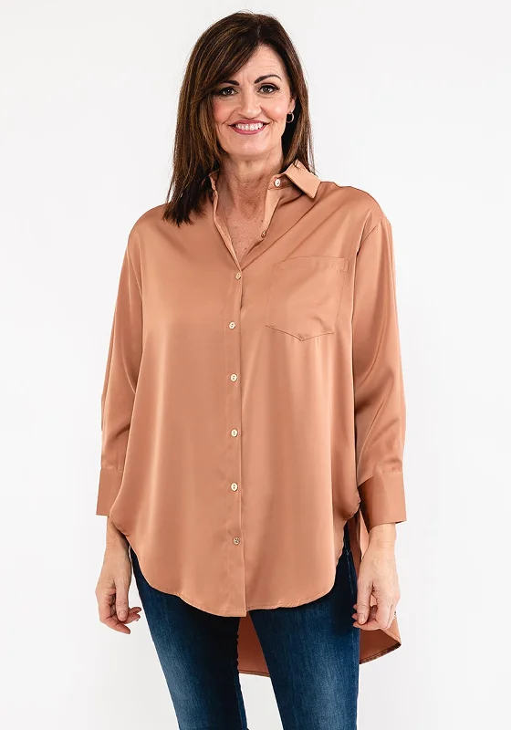 Discount Extravaganza Seventy1 Oversize Satin Shirt, Tan