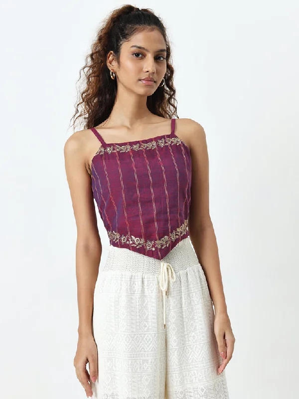 Lowest Price Bombay Paisley Purple Floral Knot-Detailed Cotton Blend Top